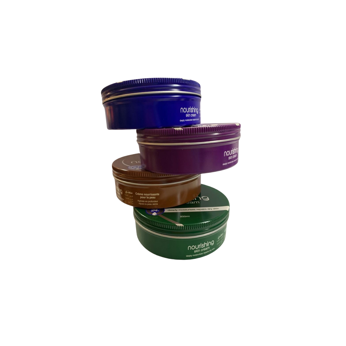 Aluminium Threaded Container Embossed Nourishing Stacked